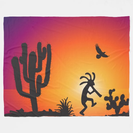Woestijnlandschap Silhouette Kokopelli Fleece Deken (Voorkant (Horizontaal))