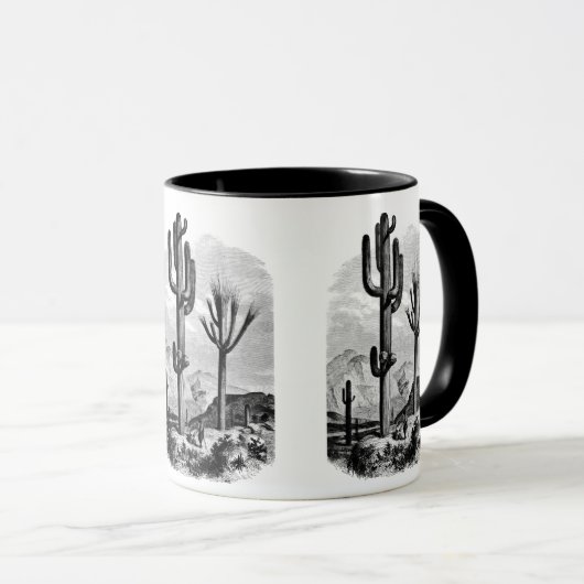 Woestijnlandschapscactus  inkttekening mok (Voorkant rechts)