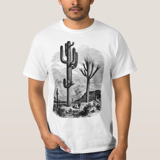Woestijnlandschapscactus  inkttekening t-shirt (Voorkant)