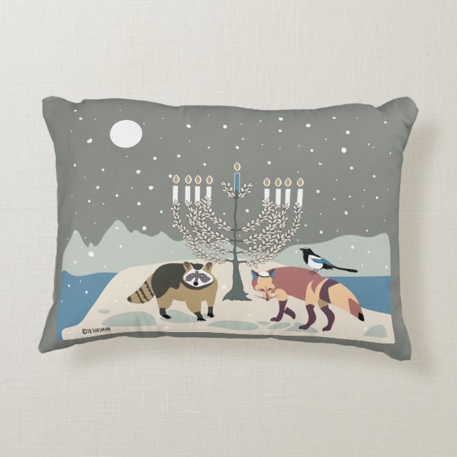 Woestijnleven HANUKKAH sage menorah met dieren Accent Kussen (Achterkant)