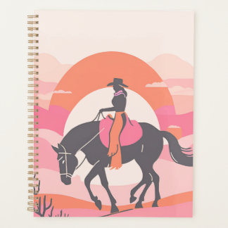 Woestijnlucht met cowgirl op haar paard planner