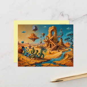 Woestijnluchtspiegeling Oker Oranje Teal Blauw Briefkaart