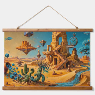 Woestijnluchtspiegeling Oker Oranje Teal Blauw Hangend Wandkleed