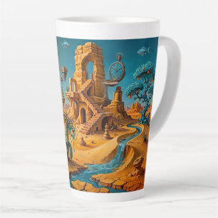 Woestijnluchtspiegeling Oker Oranje Teal Blauw Latte Mok