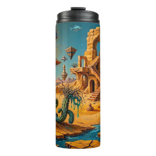 Woestijnluchtspiegeling Oker Oranje Teal Blauw Thermosbeker