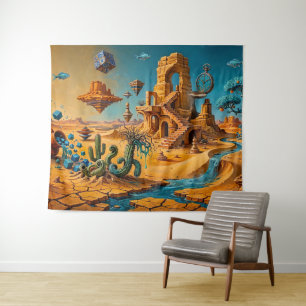 Woestijnluchtspiegeling Oker Oranje Teal Blauw Wandkleed