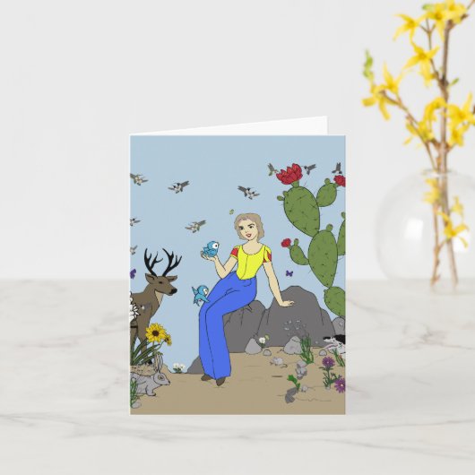 Woestijnmeisje en dieren kaart (Gele Bloem)