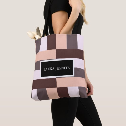 Woestijnmokka geometrisch tote bag (Dichtbij)