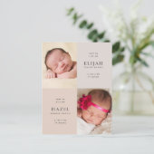 Woestijnneutraal tweelingfoto geboortedatum briefkaart (Staand voorkant)