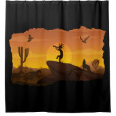 Woestijnpaarden, wolven en vogels Kokopelli Douchegordijn (Voorkant)