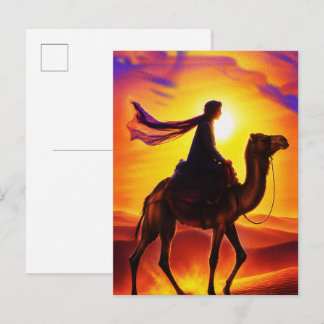 Woestijnreiziger bij zonsondergang – Silhouet van Briefkaart