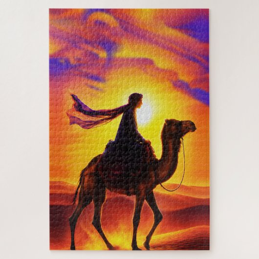 Woestijnreiziger bij zonsondergang – Silhouet van Legpuzzel (Verticaal)