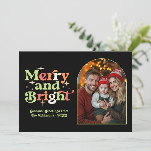 Woestijnretro Moderne retro kerstfoto Feestdagenkaart (Staand voorkant)