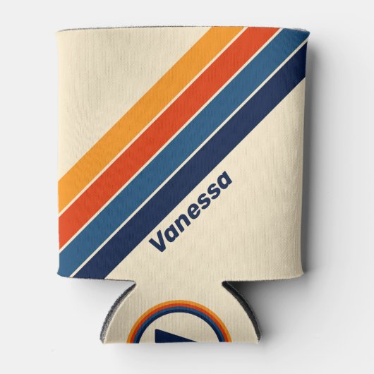 Woestijnretro regenboog gestreept met naam blikjeskoeler (Voorkant)