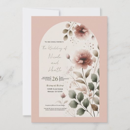 Woestijnroos Roze & Groen Bloemstuk Bruiloft Kaart (Voorkant)