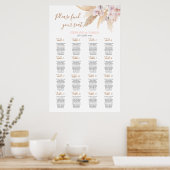 Woestijnroze boho chic Wedding Seding Chart Poster (Keuken)