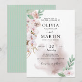 Woestijnroze en sage Wedding Kaart (Voorkant / Achterkant)