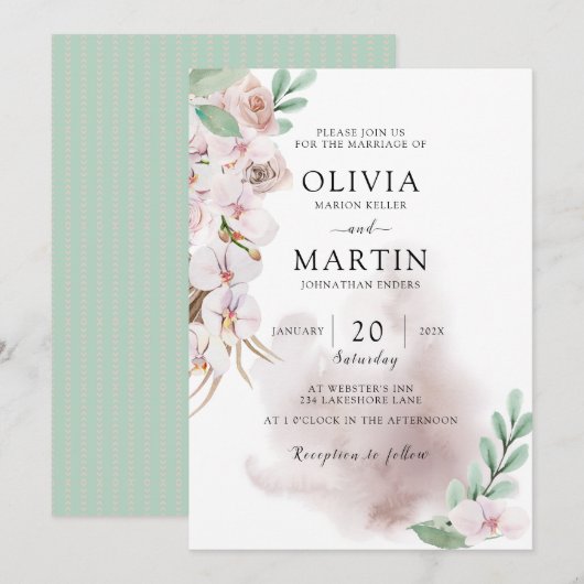 Woestijnroze en sage Wedding Kaart (Voorkant / Achterkant)