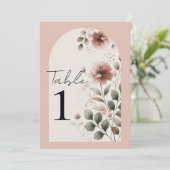 Woestijnroze Roze Bloemige Groene Tafel Nummer Kaart (Staand voorkant)
