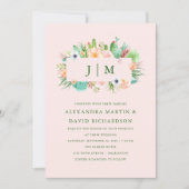 Woestijnroze succulent bruiloft uitnodiging (Voorkant)