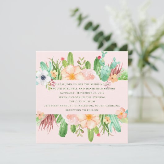 Woestijnroze Succulent Wedding Kaart (Staand voorkant)