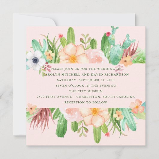 Woestijnroze Succulent Wedding Kaart (Voorkant)