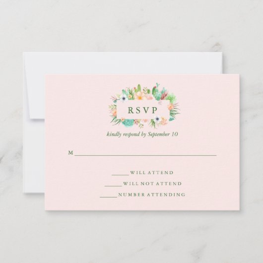 Woestijnroze succulente bruiloft RSVP Kaartje (Voorkant)