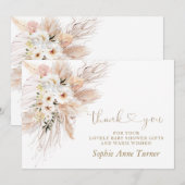 Woestijnrozen Pampas Gras Baby Shower Calligrafie  Bedankkaart (Voorkant / Achterkant)