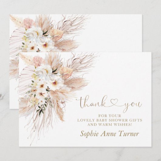Woestijnrozen Pampas Gras Baby Shower Calligrafie  Bedankkaart (Voorkant / Achterkant)