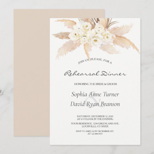 Woestijnrozen Pampasgras Oefendiner Kaart (Voorkant / Achterkant)