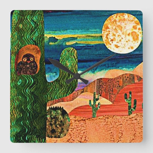 Woestijns Owl Vierkante Klok (Voorkant)