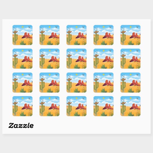 Woestijnscène op sticker (Vel)