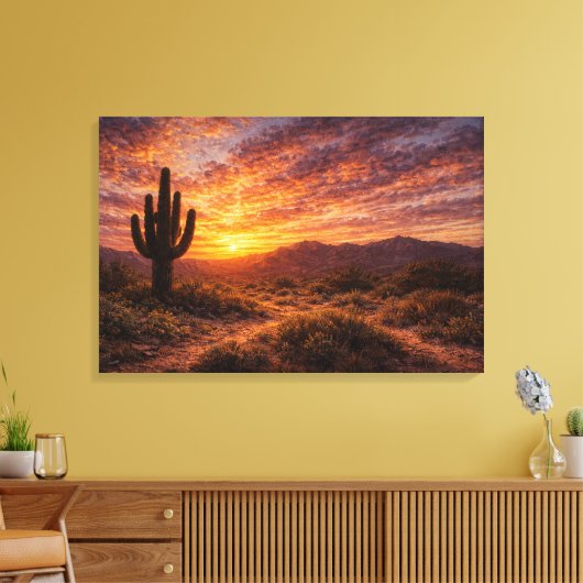 Woestijnschemering: De Majestueuze Saguaro Canvas Afdruk (Insitu (Woonkamer))