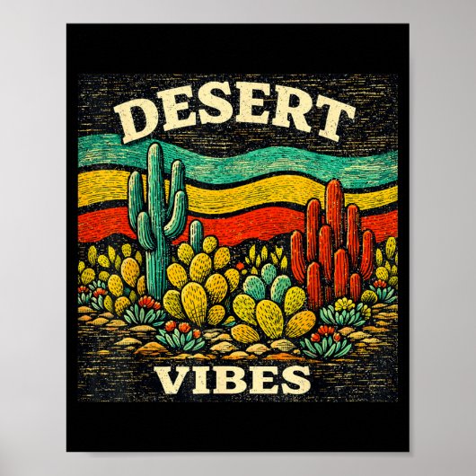 Woestijnsfeer Retro Cactus Design Buiten Boho Poster (Voorkant)