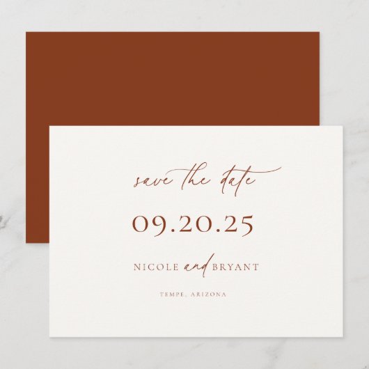 WoestijnSienna Minimalist Wedding Save the Date (Voorkant / Achterkant)