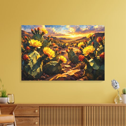 Woestijnstraling: De Levendige Cactusvijg Canvas Afdruk (Insitu (Woonkamer))