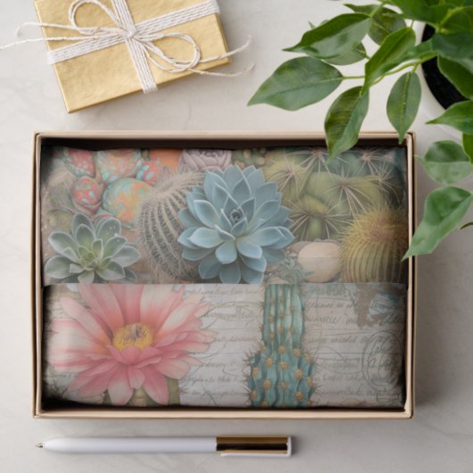 Woestijnsucculenten bloeiende cactussen decoupage tissuepapier (Geschenk)