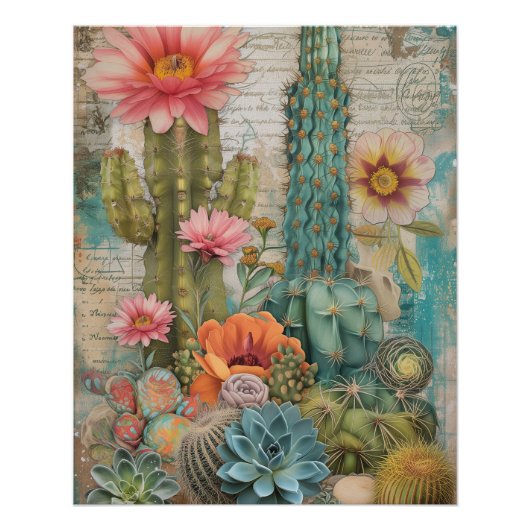 Woestijnsucculenten bloeiende cactussen perfect poster (Voorkant)