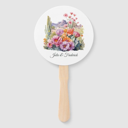 Woestijntinten Bloemen Bruiloft Handwaaier (Voorkant)