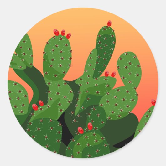 Woestijnvedst Prickly Pear Cactus Sunset Ronde Sticker (Voorkant)