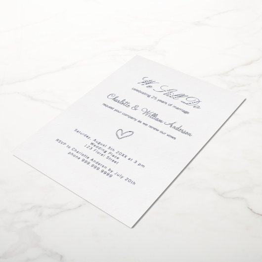 Woestijnvernieuwing witte zilver 25e trouwdag folie uitnodiging (Gedraaid)