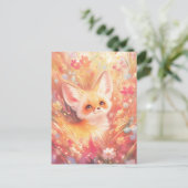 Woestijnvos kijkend door roze wilde bloemenweide briefkaart (Staand voorkant)