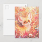 Woestijnvos kijkend door roze wilde bloemenweide briefkaart (Voorkant / Achterkant)