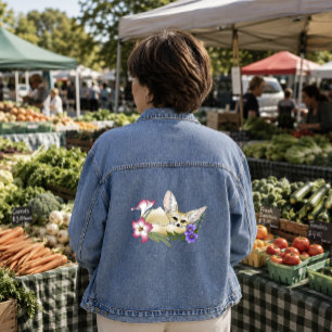 Woestijnvos Paarse Roze Bloemen Mooie Blauwe Botan Denim Jacket