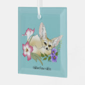 Woestijnvos Paarse Roze Bloemen Mooie Blauwe Botan Glas Ornament (Voorkant links)