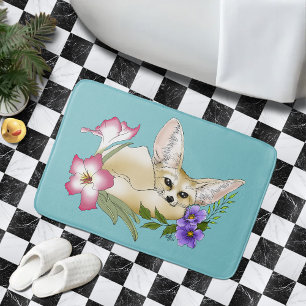 Woestijnvos Pink Bloemen Mooie Blauwe Botanische I Badmat