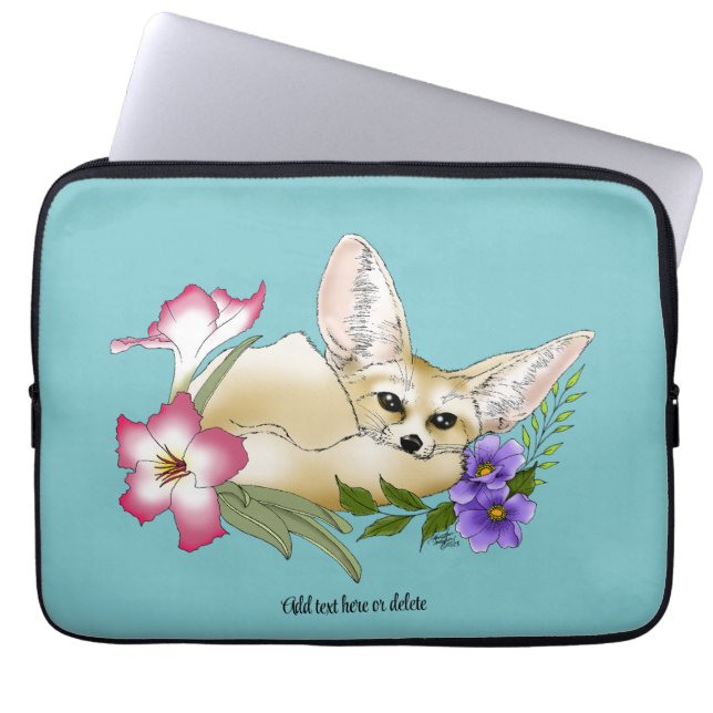 Woestijnvos Pink Paarse Bloemen Mooie Blauwe Botan Laptop Sleeve (Voorkant)