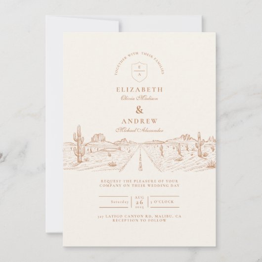 Woestijnweg Westerne bruiloft Kaart (Voorkant)