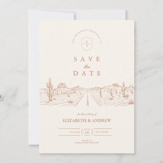 Woestijnweg Westerne bruiloft Save The Date (Voorkant)