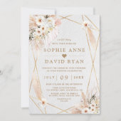 Woestijnwitte rozen Pampas Grass Gold Wedding Kaart (Voorkant)